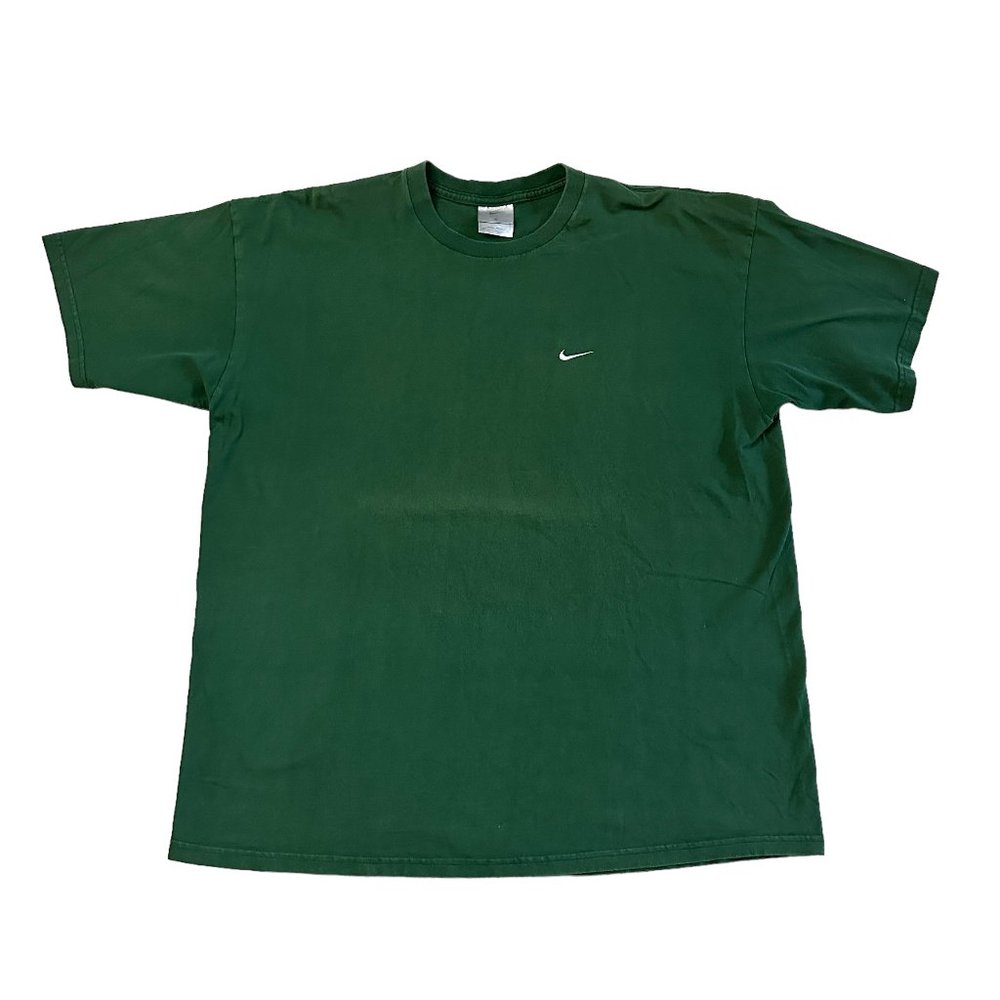 Vintage 00s Nike Essential Swoosh Dark Green Embroidered T-Shirt Size XL